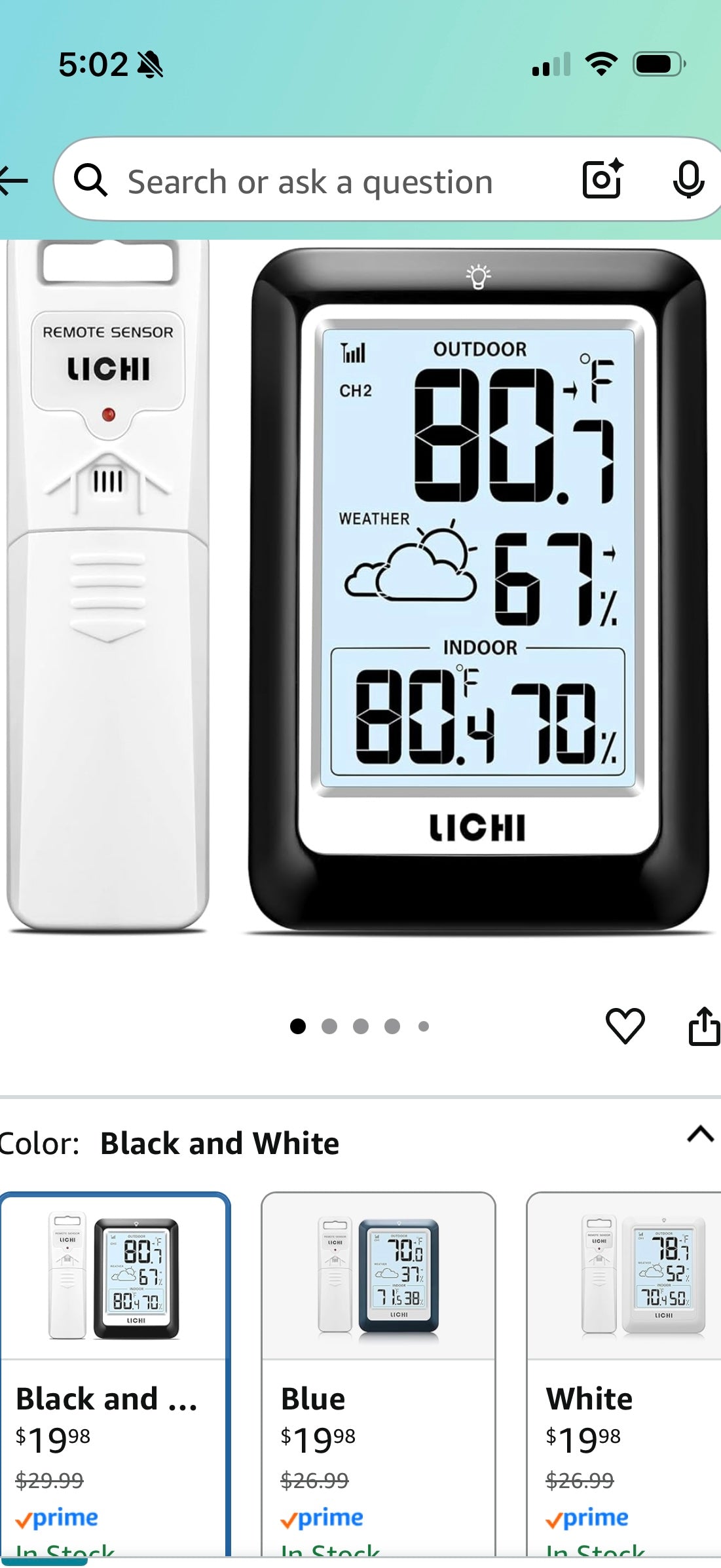 Indoor/Outdoor Thermometer Hygrometer